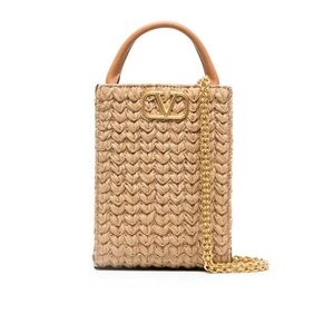 Valentino Garavani VLogo North-South Raffia  Woven Pouch Bag with Chain